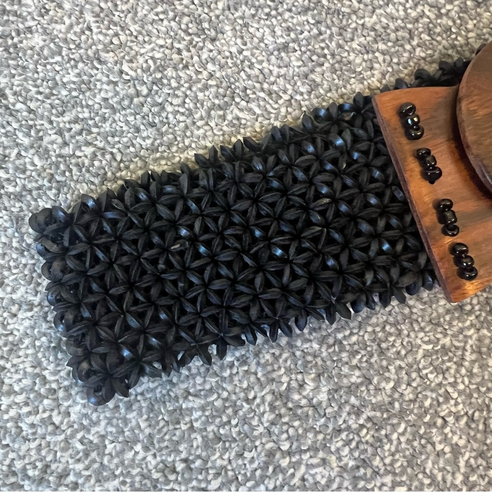 Anthropologie Black Woven Belt with Wooden Buckle - Picture 4 of 12
